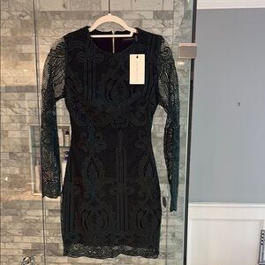 Elegant Lace Long-Sleeve Bodycon Dress - Dark Gr